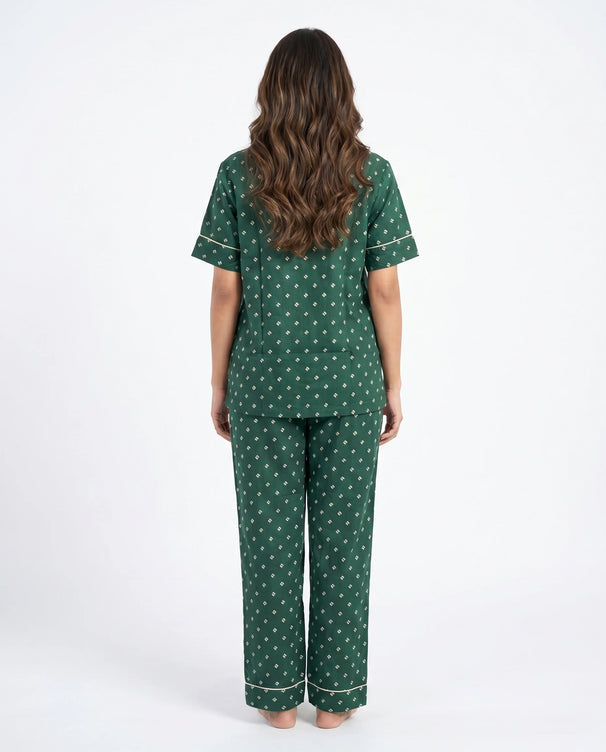 Sajiero Linen Pajama Suit - Emerald Ease