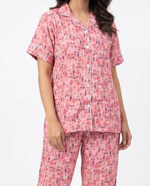 Sajiero Linen Pajama Suit - Rosy Meadow