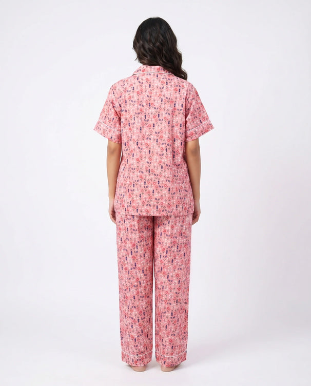 Sajiero Linen Pajama Suit - Rosy Meadow