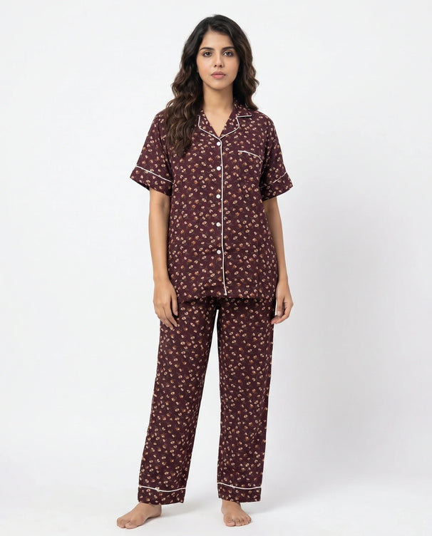 Sajiero Linen Pajama Suit - Amber Noir