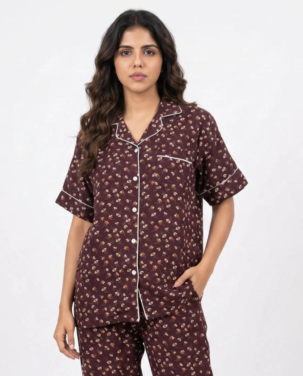Sajiero Linen Pajama Suit - Amber Noir