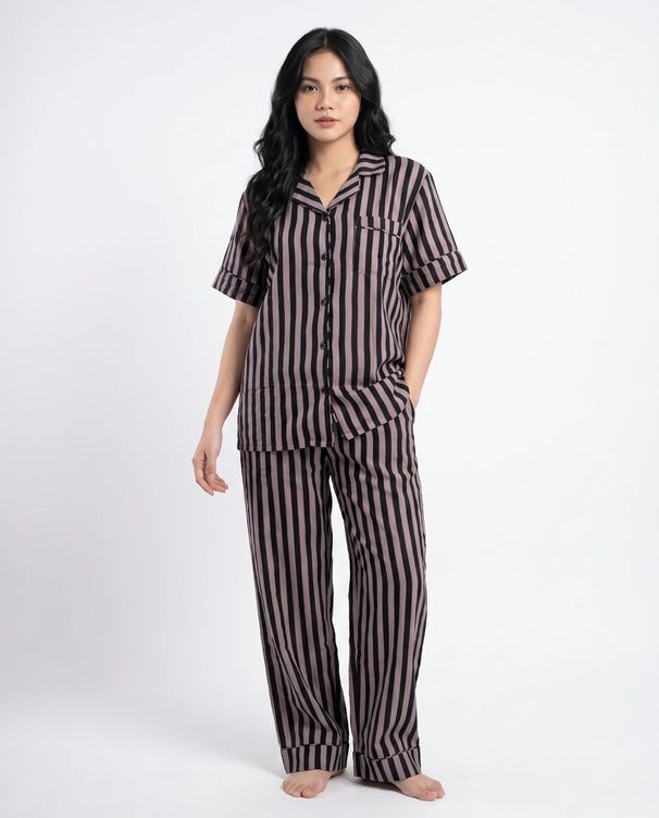 Sajiero Linen Pajama Suit - Velour Stripe