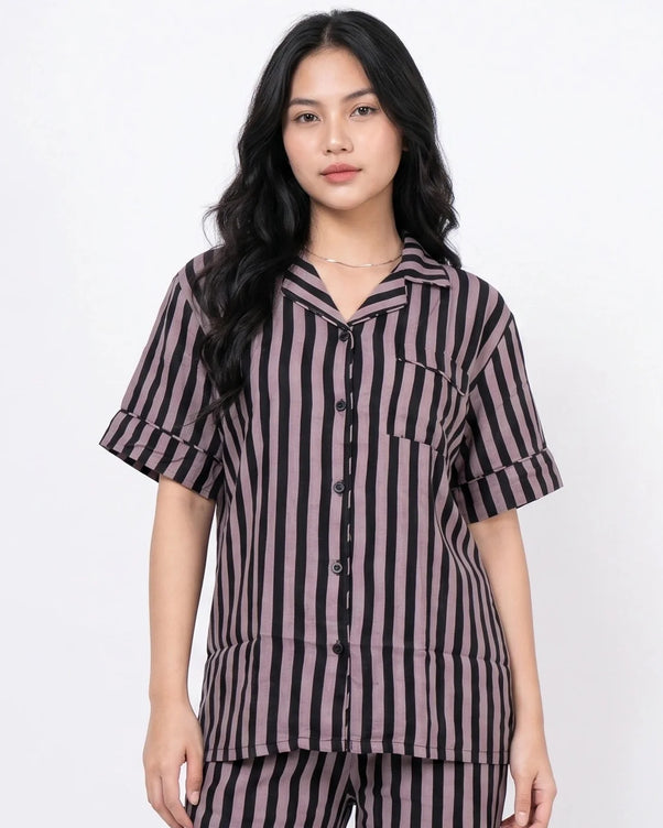 Sajiero Linen Pajama Suit - Velour Stripe