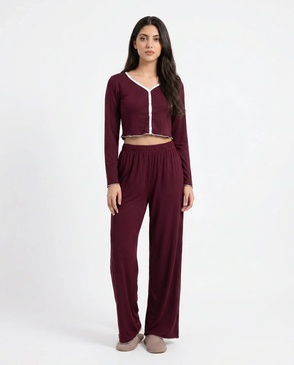 Sajiero Cotton PJ Set - Velour - Maroon