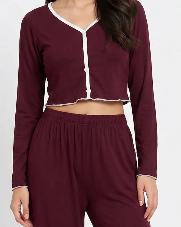 Sajiero Cotton PJ Set - Velour - Maroon