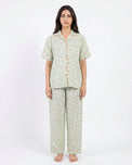 Sajiero Summer Crinkled Pajama Suit - Flora - Green