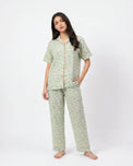 Sajiero Summer Crinkled Pajama Suit - Flora - Green