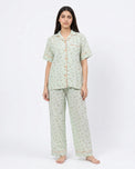 Sajiero Summer Crinkled Pajama Suit - Flora - Green
