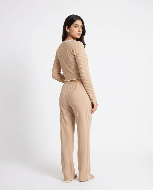 Sajiero Cotton PJ Set - Midnight Comfort - Beige