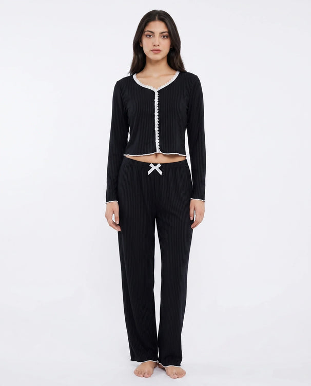 Sajiero Cotton PJ Set - Midnight Comfort - Black