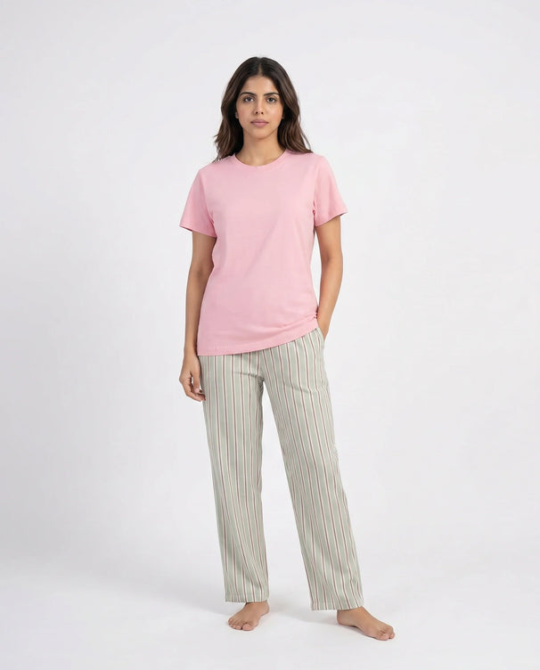 Sajiero Cotton PJ Set - Blush Stripe