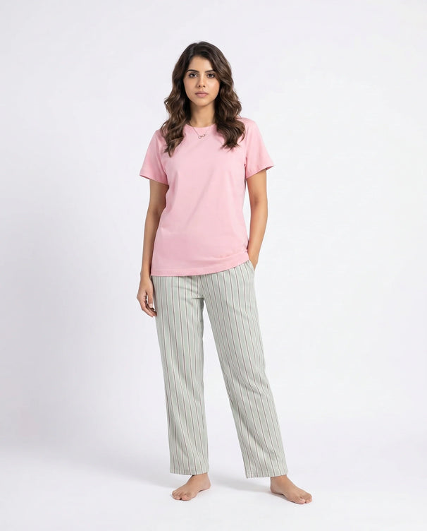 Sajiero Cotton PJ Set - Blush Stripe