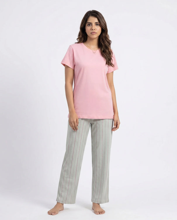 Sajiero Cotton PJ Set - Blush Stripe