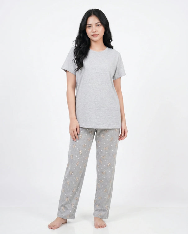 Sajiero Cotton PJ Set - Grey Bunny