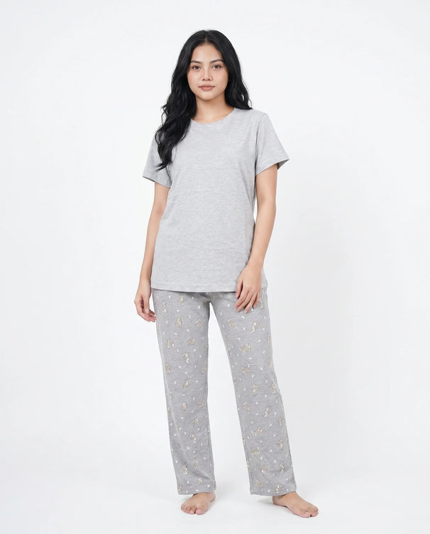 Sajiero Cotton PJ Set - Grey Bunny