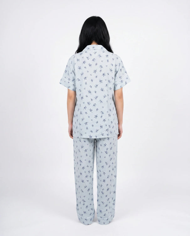 Sajiero Linen Pajama Suit - Floren - Sky Blue