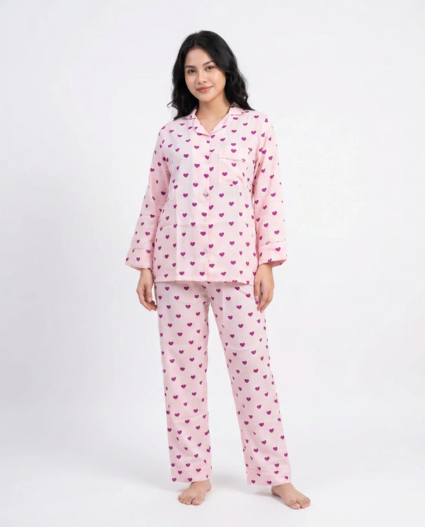 Sajiero Linen Pajama Suit - Heartbeat