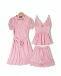 Sajiero Silk Pajama Suit with Gown - Midnight Blush