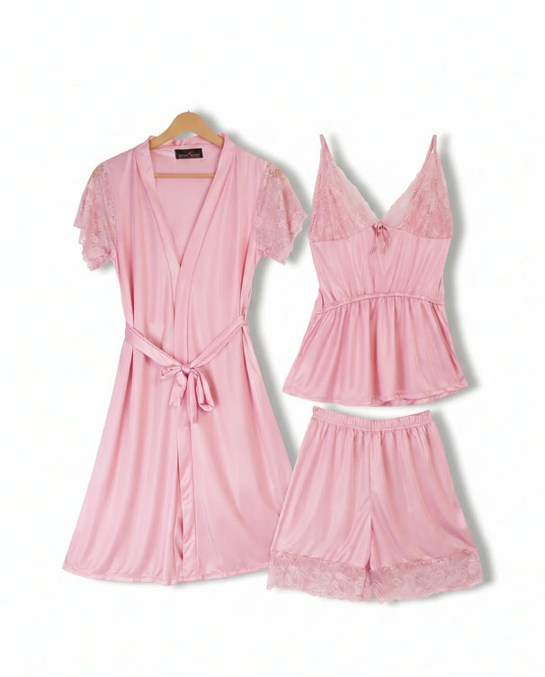 Sajiero Silk Pajama Suit with Gown - Midnight Blush