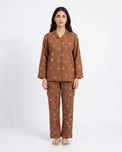 Sajiero Linen Pajama Suit - Mocha Flora