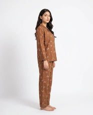 Sajiero Linen Pajama Suit - Mocha Flora