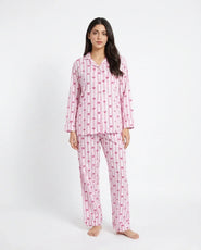 Sajiero Linen Pajama Suit - Heart Stripe