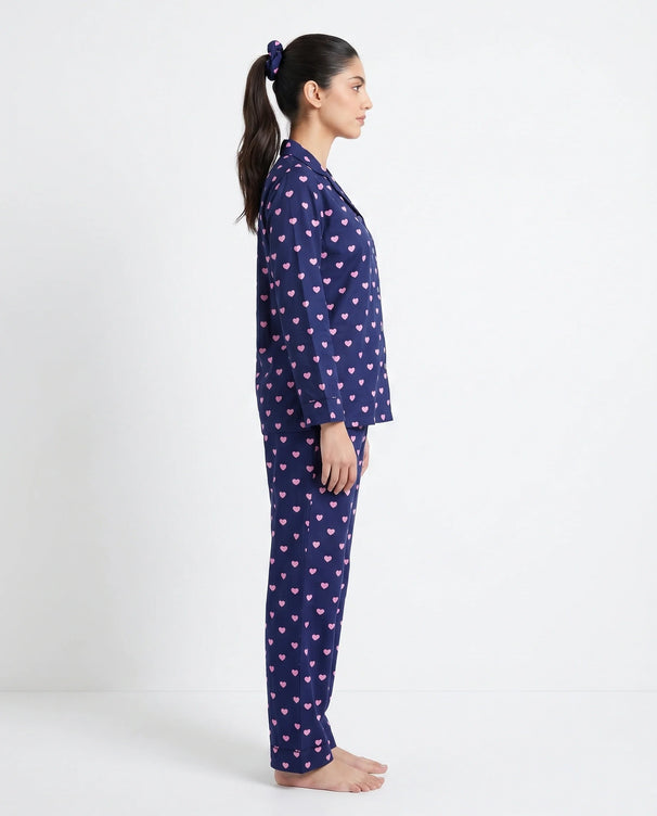 Sajiero Linen Pajama Suit - Night Heart