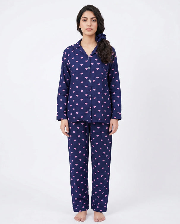 Sajiero Linen Pajama Suit - Night Heart