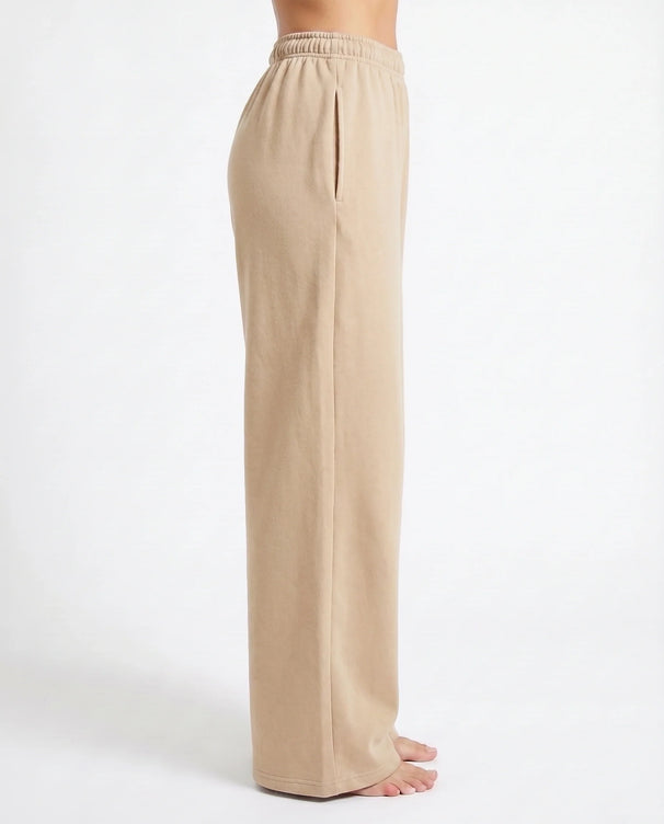 Sajiero Cotton Terry Wide Leg Trouser - Beige