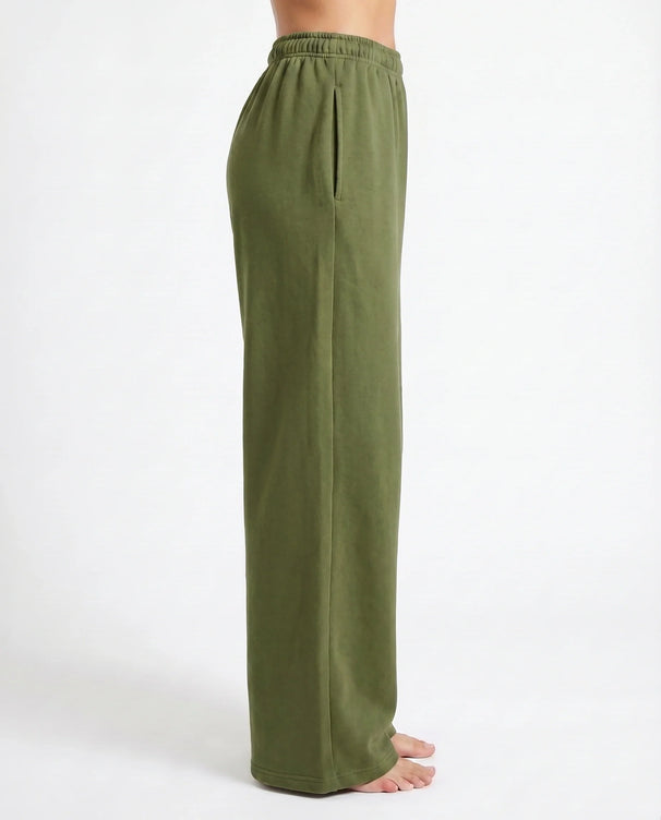 Sajiero Cotton Terry Wide Leg Trouser - Green