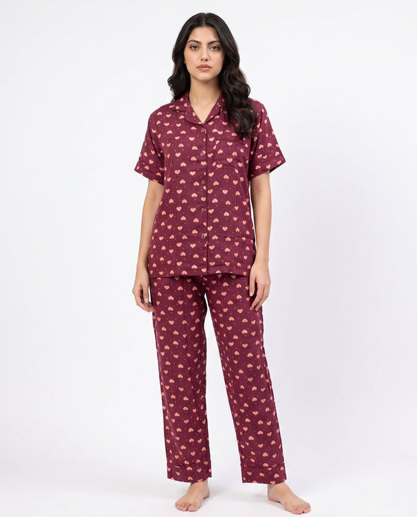 Sajiero Linen Pajam Suit - Sweet Heart