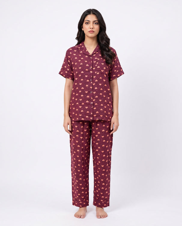 Sajiero Linen Pajam Suit - Sweet Heart