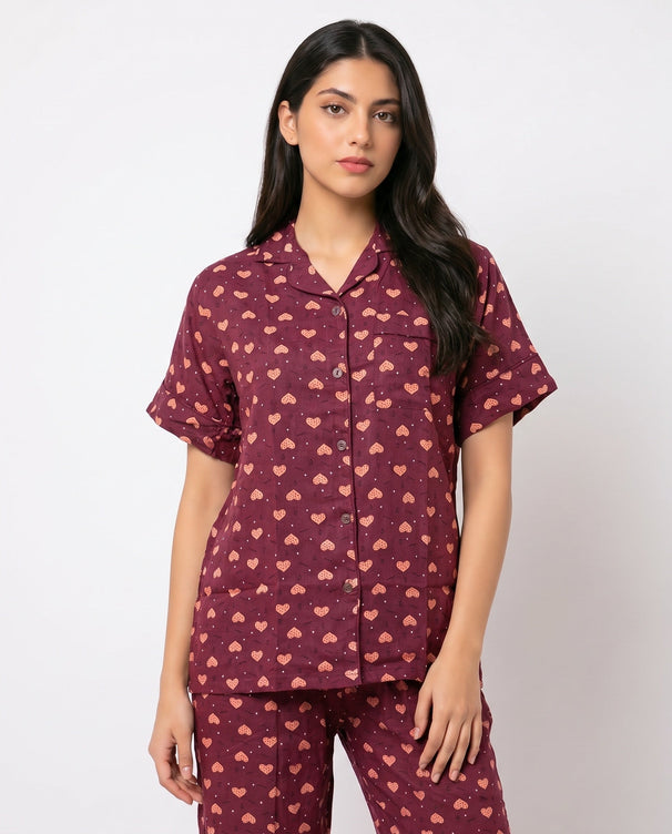 Sajiero Linen Pajam Suit - Sweet Heart