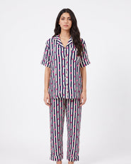 Sajiero Linen Pajama Suit - Midnight Stripe