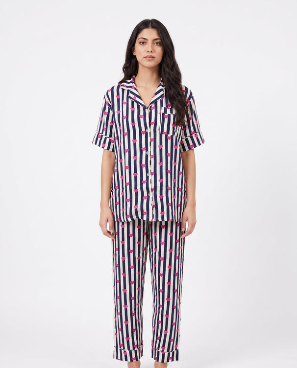 Sajiero Linen Pajama Suit - Midnight Stripe
