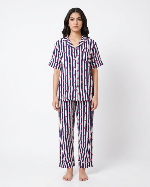 Sajiero Linen Pajama Suit - Midnight Stripe