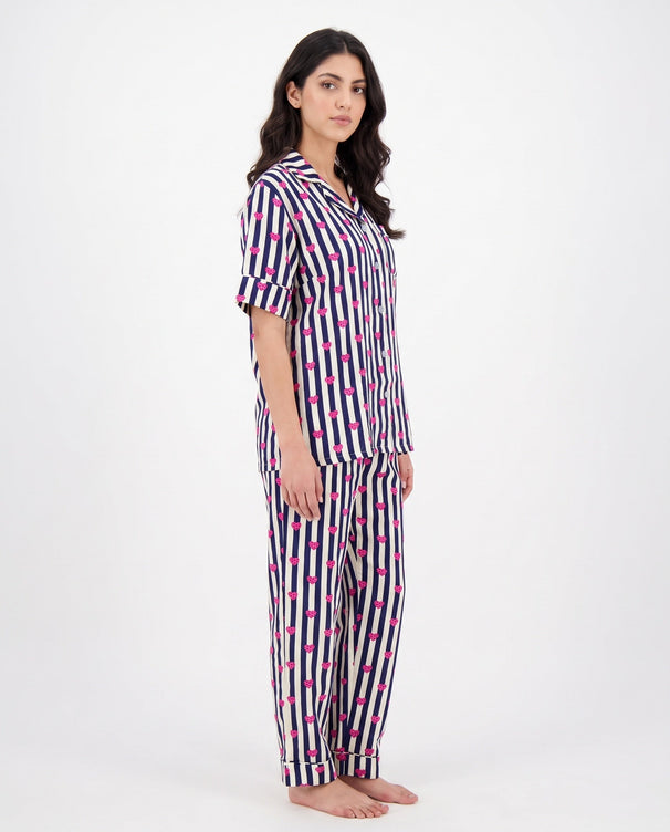 Sajiero Linen Pajama Suit - Midnight Stripe