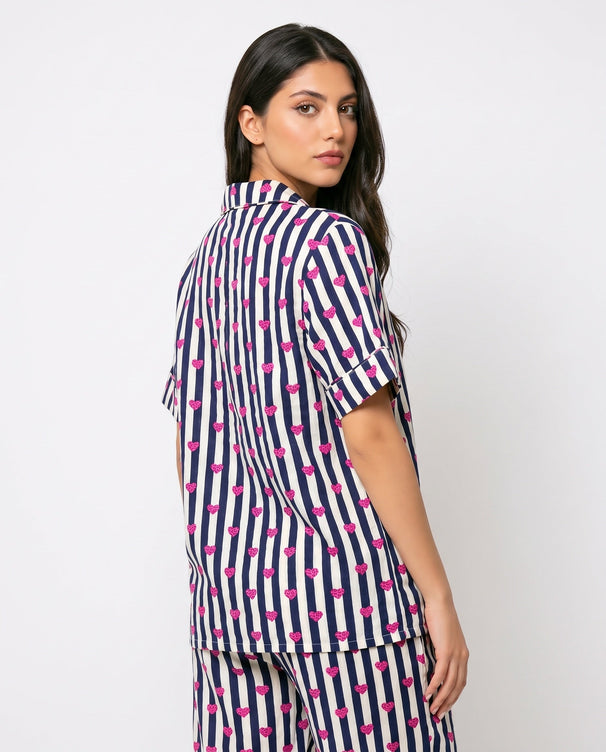 Sajiero Linen Pajama Suit - Midnight Stripe