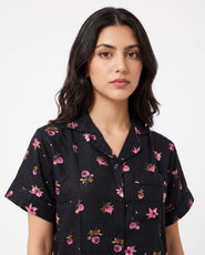 Sajiero Linen Pajama Suit - Floral Dusk