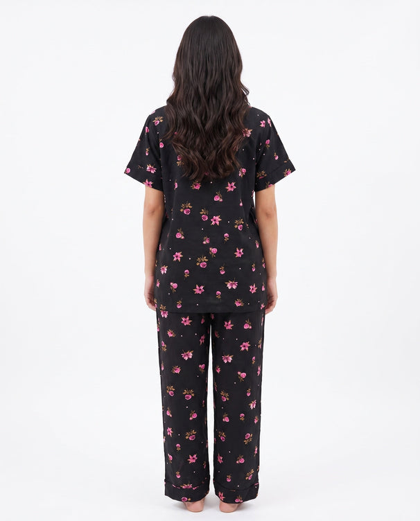 Sajiero Linen Pajama Suit - Floral Dusk