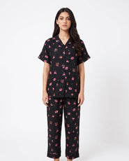 Sajiero Linen Pajama Suit - Floral Dusk