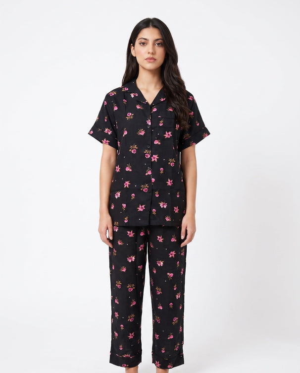 Sajiero Linen Pajama Suit - Floral Dusk