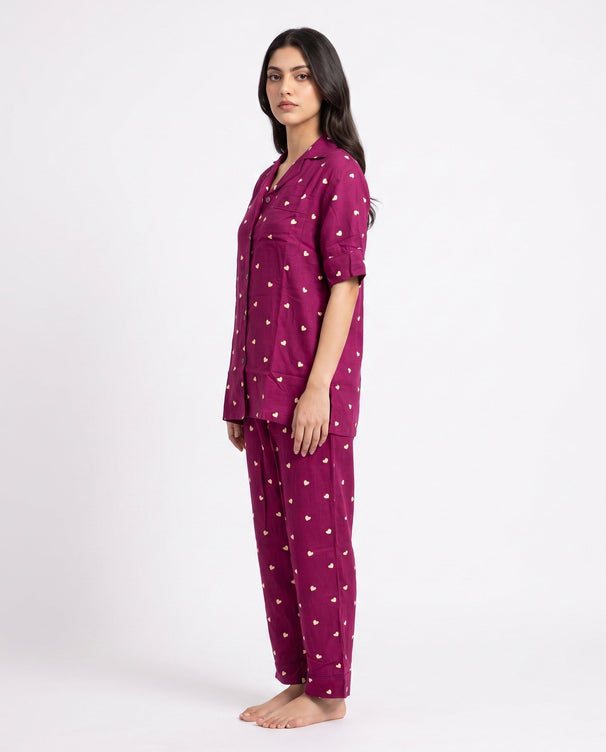 Sajiero Linen Pajama suit - Plum Heart