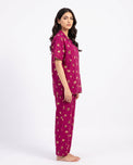 Sajiero Linen Pajama Suit - Crimson Flora