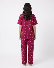 Sajiero Linen Pajama Suit - Crimson Flora