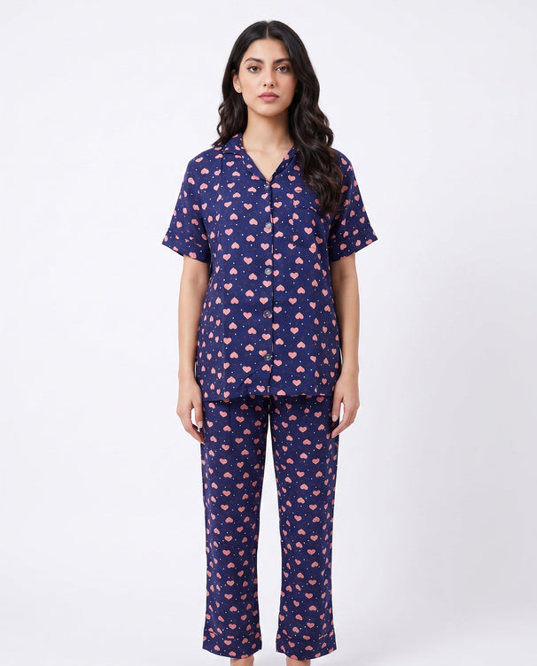 Sajiero Linen Pajama Suit - Juicy Heart