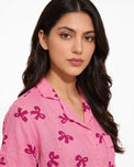 Sajiero Linen Pajama Suit - Bow Blush