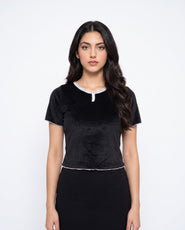 Sajiero Textured Velvet Crop Top - Classic Lounge