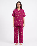 Sajiero Linen Pajama Suit - Crimson Flora