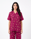 Sajiero Linen Pajama Suit - Crimson Flora